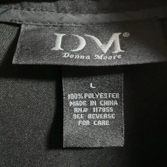 Donna Moore Blouse SZ M Black Light Weight Classy Dressy Ruffle Trim Waist Tie - Picture 2 of 9